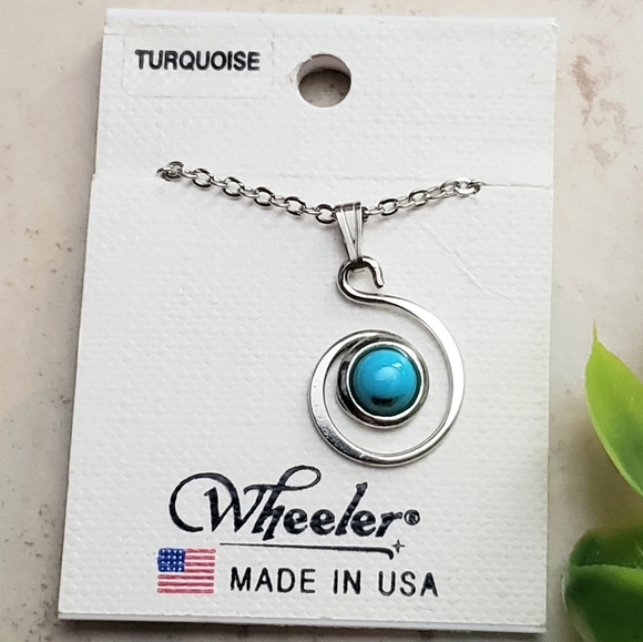 Turquoise Silver Spiral Pendant Necklace by Wheeler - Picture 4 of 6